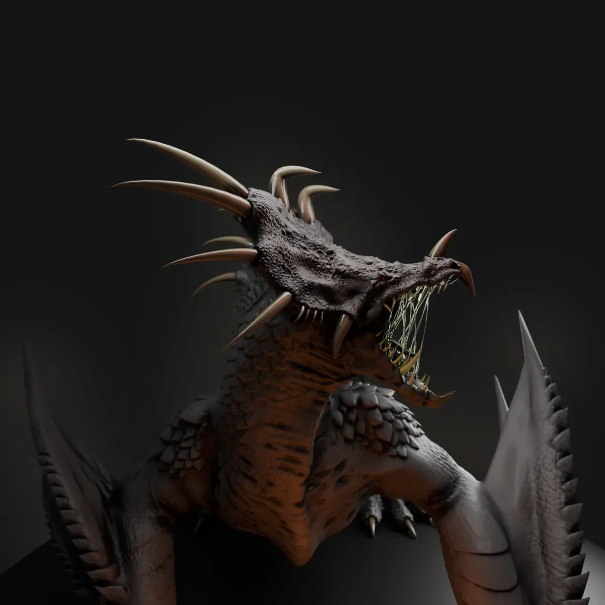 Detailed dragon head sculpt with horns
